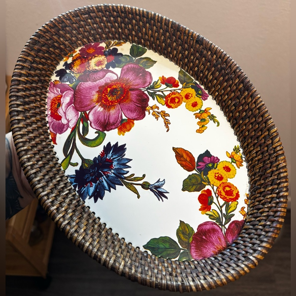 MacKenzie-Childs Flower Market Small Rattan & Enamel Tray